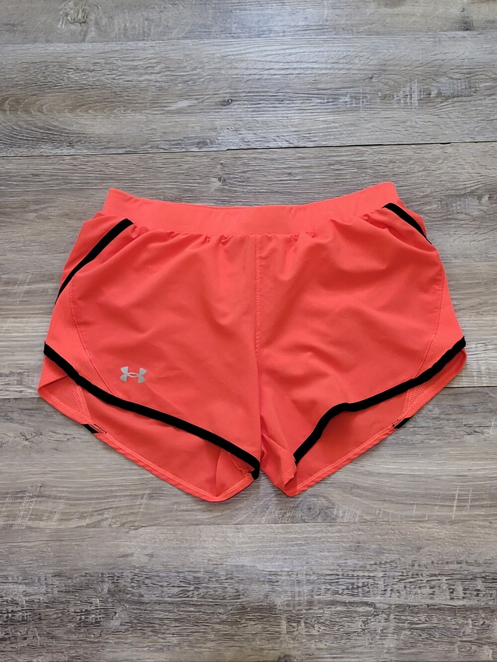 Under Armour Women's Coral-Orange Athletic Shorts with Black Trim Size Med